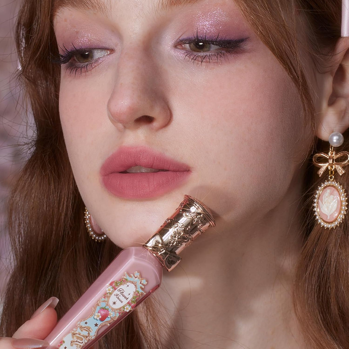 Flower Knows Strawberry Rococo Cloud Lip Cream,Velvety Matte Liquid Lipstick,Pink Lipstick,Long