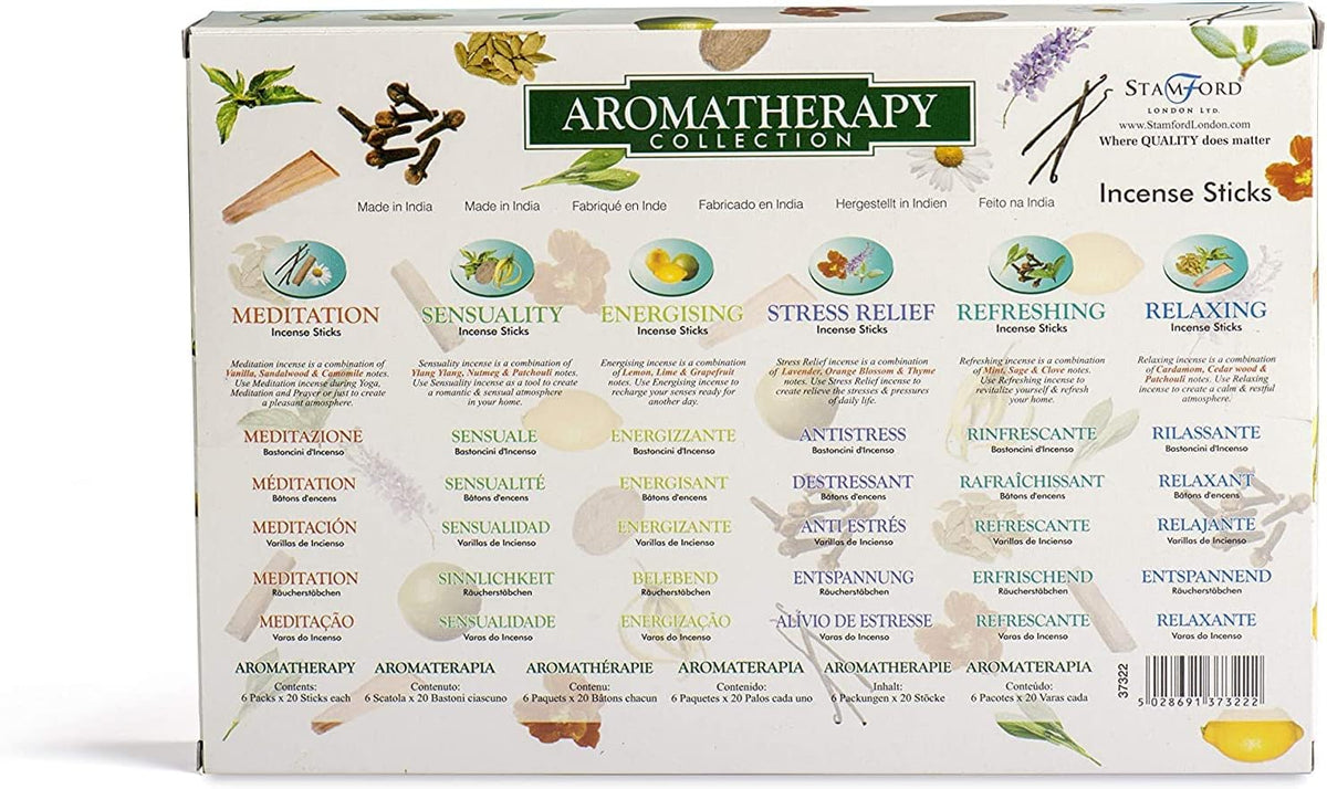120 Sticks of Stamford Premium Aromatherapy Hex Range Incense Sticks - Relaxing, Stress Relief