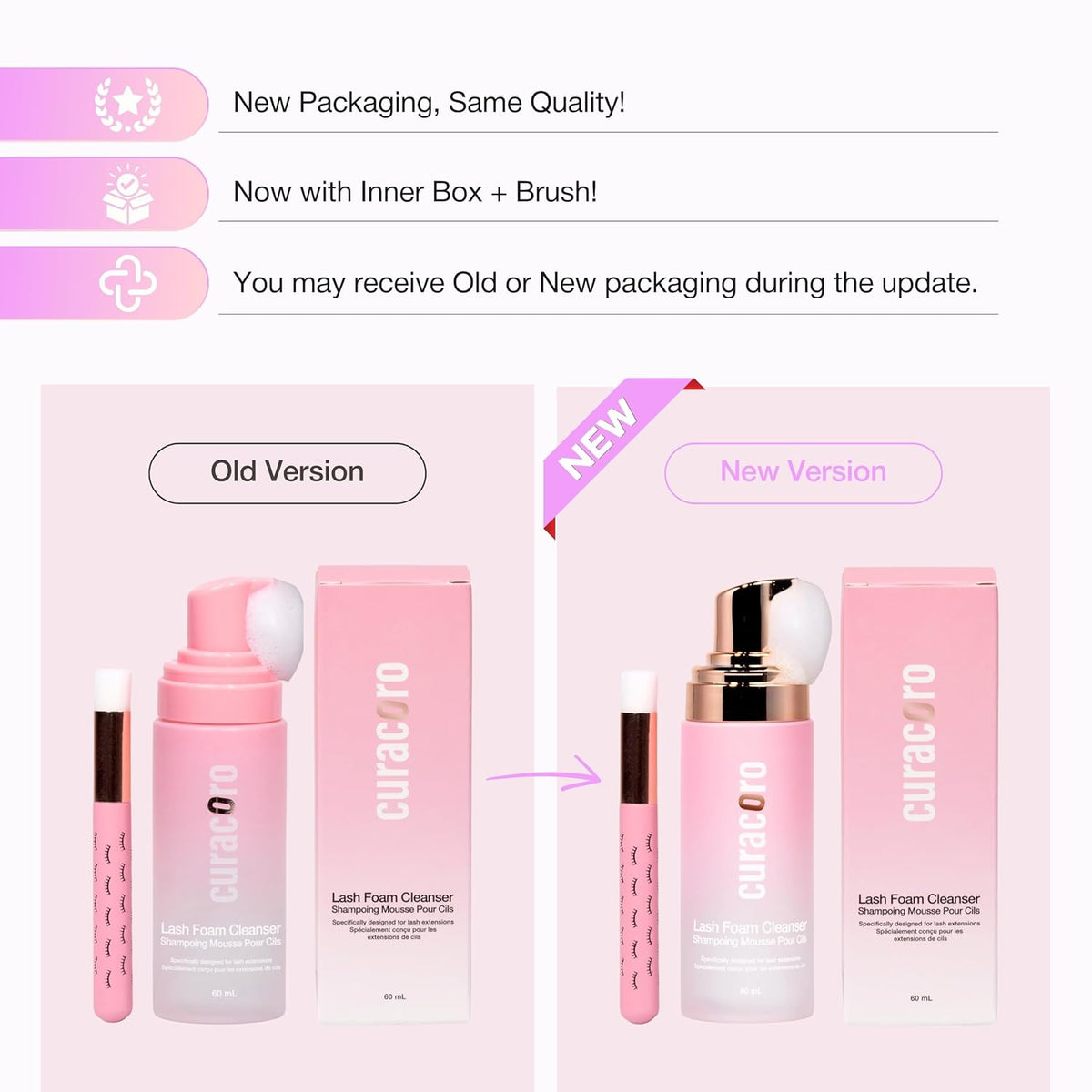 CURACORO 60ML Eyelash Extension Cleanser (Rose Scented) - Lash Shampoo for Lash Extensions, Eyelash