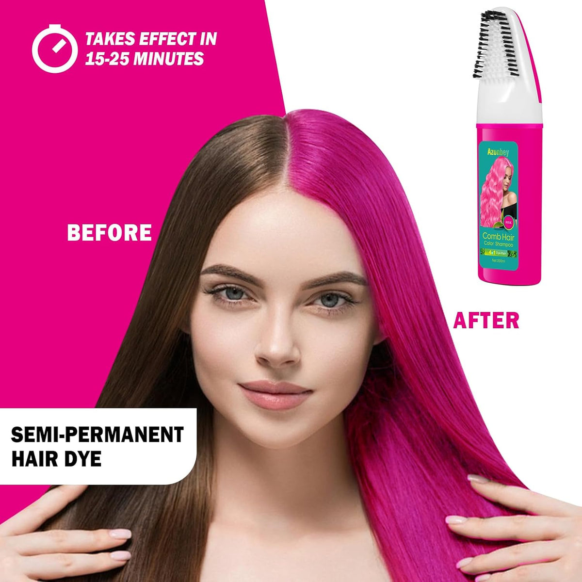 Pink Hair Dye Shampoo for Women Gray Hair,Haircare 4 in 1 Semi-Permanent Gray Hair Coverage,Champu
