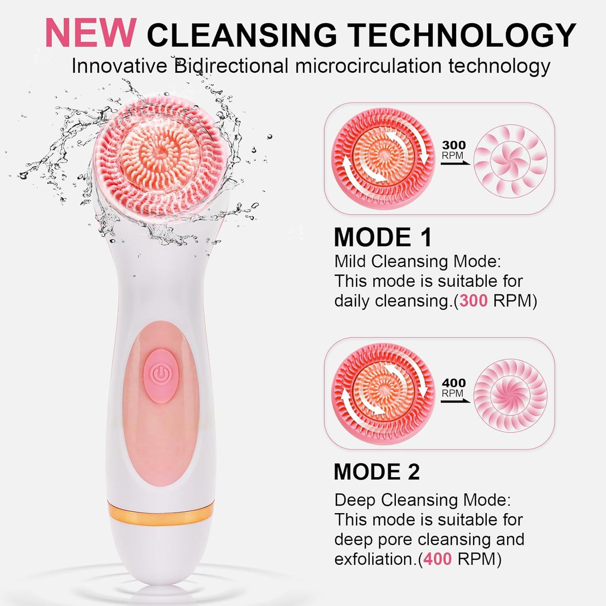 Facial Cleansing Brush, 3 in 1 Electric Face Scrubber with 3 Brush Heads for Women/Men, Waterproof