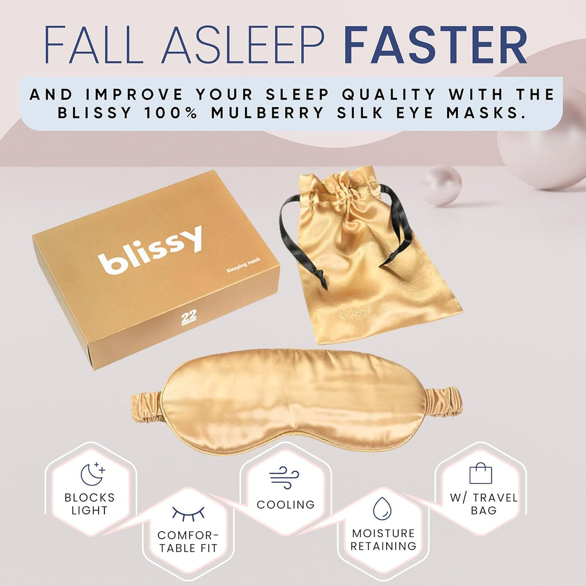 Blissy Silk Sleep Mask - Silk Eye Sleeping Mask for Women & Men for Total Blackout - 100% Pure