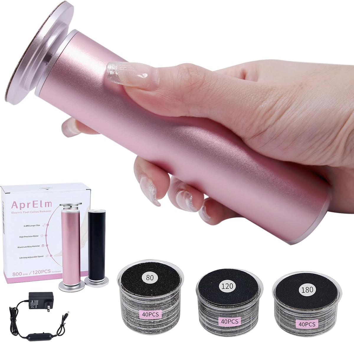 4.8IN Longer Electric Foot Callus Remover with 120pcs Sandpaper Discs, Professional Aluminum Callus