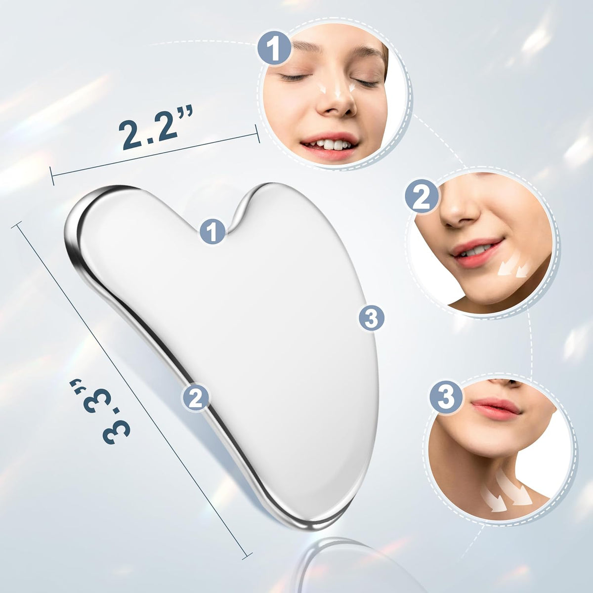 MoHern 2 Pcs Stainless Steel Gua Sha Tool, Gua Sha Facial Tools, Durable GuaSha Tool for Jawline