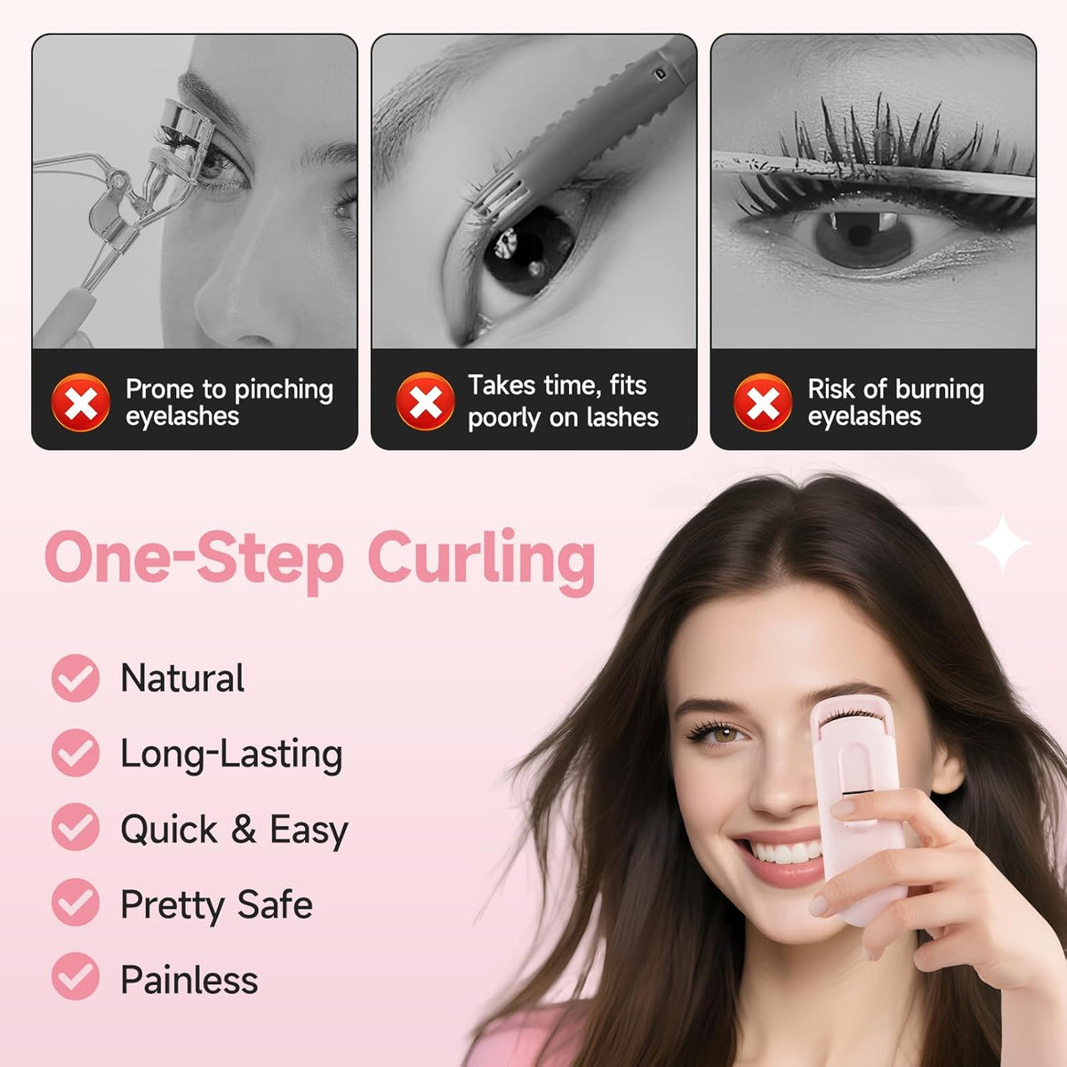 DUDUDU Heated Eyelash Curler, Portable Travel-Size Mini Electric Heated Lash Curler - 2-Level