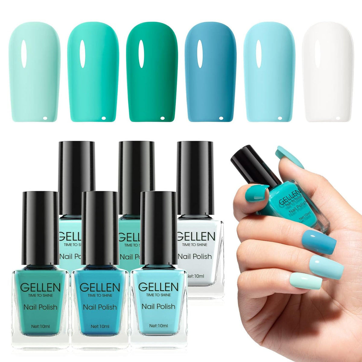 GELLEN Teal Regular Nail Polish Non Gel, Fast Air Drying Mint Turquoise Nail Polish No UV Light