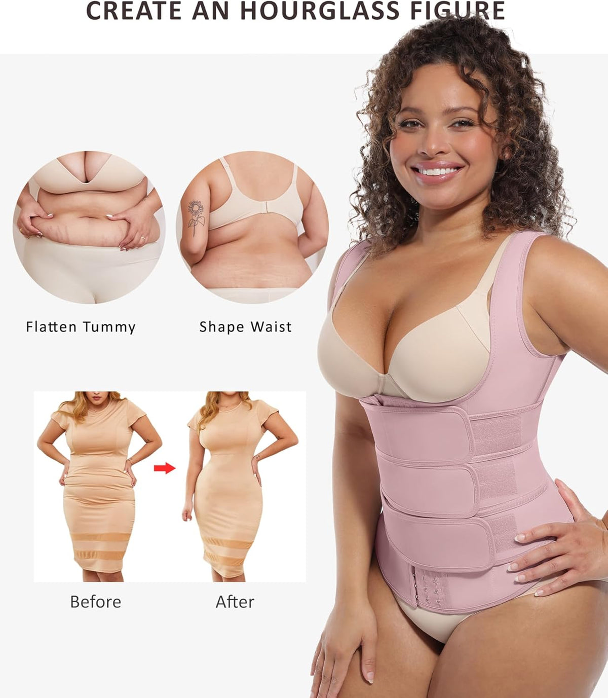 FeelinGirl Waist Trainer for Women Latex Waist Trainers Vest Plus Size Waist Cincher Corset 3 Belts