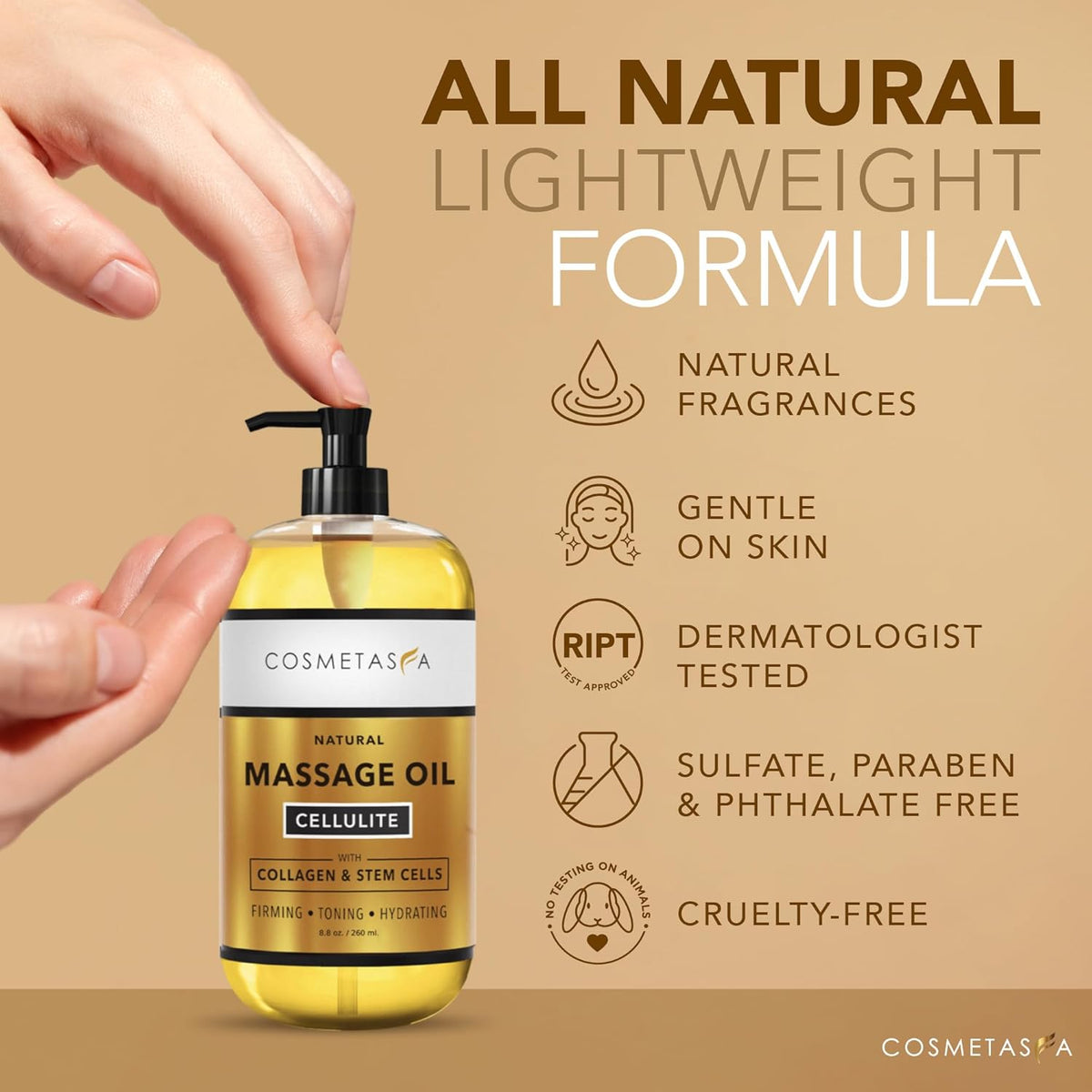 Cellulite Massage Oil with Collagen & Stem Cells- 100% Natural Anti Cellulite Oil, Assists with