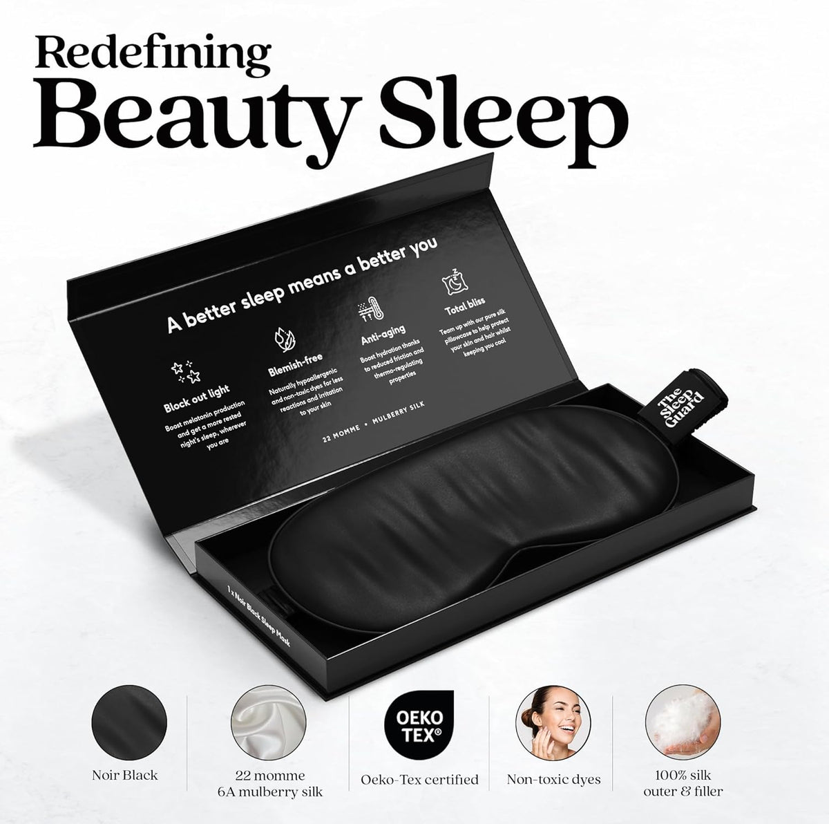 Pure Silk Sleep Mask [100% 6A Mulberry Silk, 22 Momme] Light Blocking Travel Essentials. Eye Masks