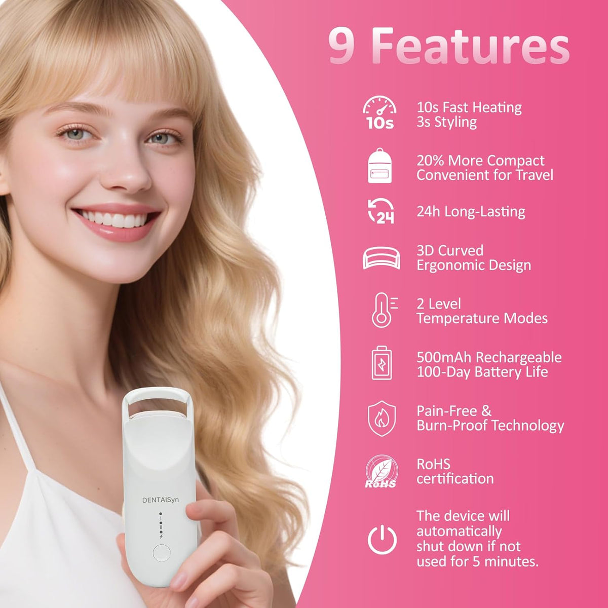 Heated Eyelash Curler - Electric Eyelash Curler with Heat Sensitive Silicone Pad, Type-C