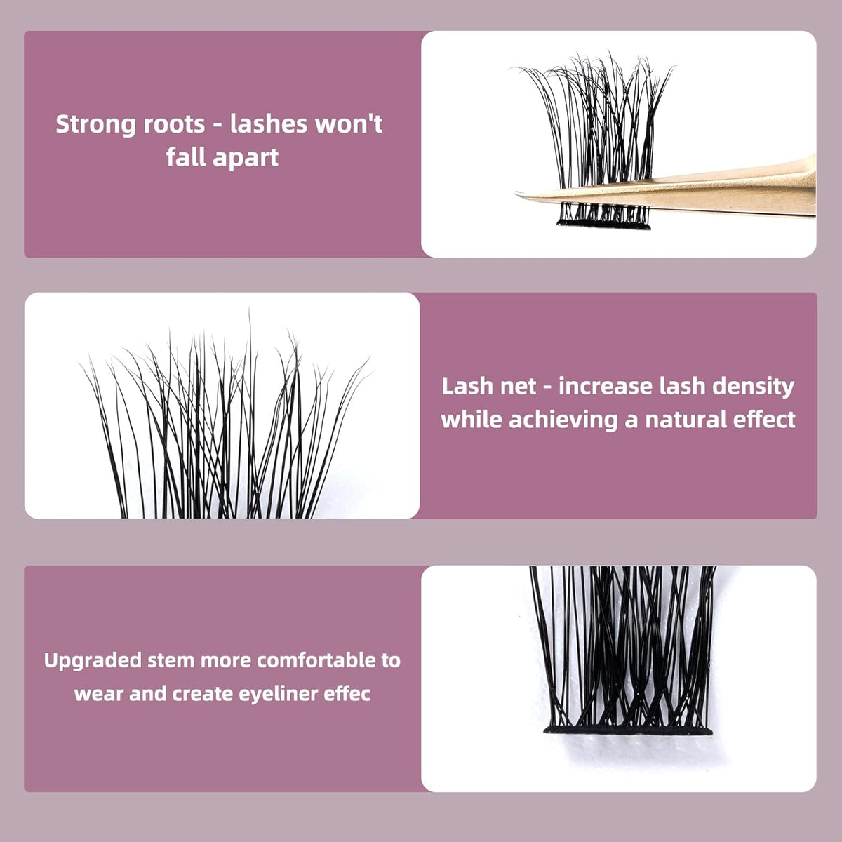 QUEWEL Cluster Lashes 72 Pcs Wide Stem Individual Lashes C/D Curl 8-16mm Length DIY Eyelash