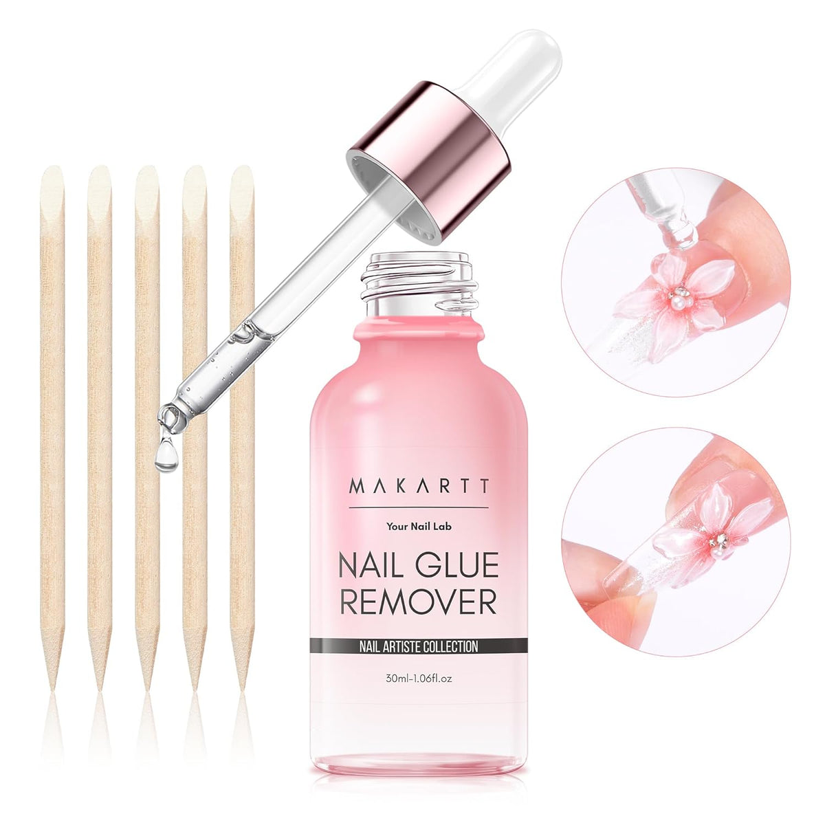 Makartt Press on Nail Glue Remover: Updated Formula with Vitamin E | Glue Debonder with 5 Wooden