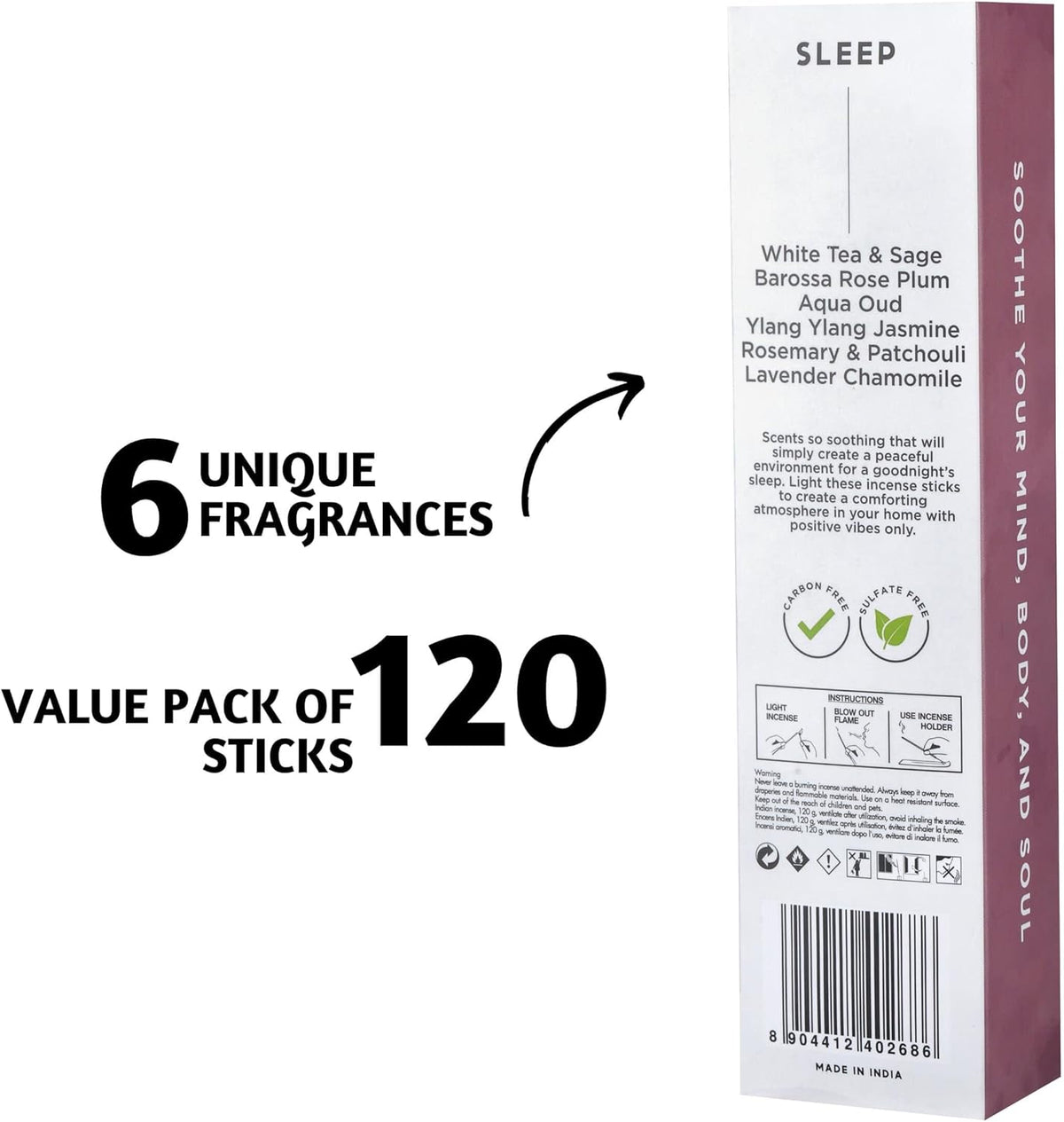 Folkulture Incense Sticks | Set of 6 (120 Non Toxic-Stick) | 45 Mins Burn Time | Rosemary, Jasmine