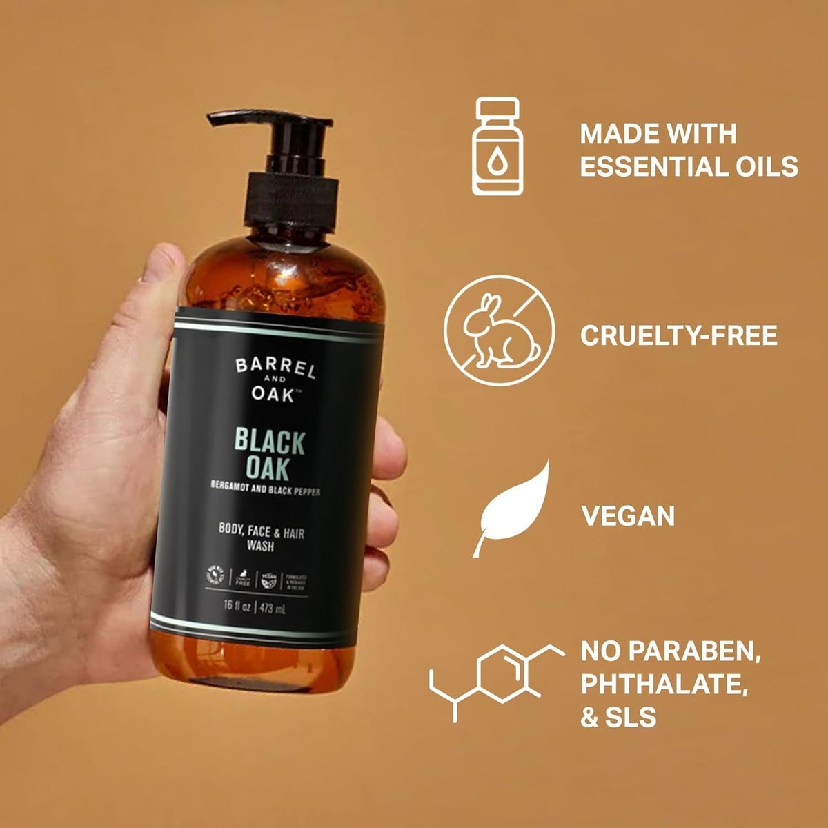 Barrel & Oak All-in-One Wash for Face, Hair, & Body, Vegan & Hydrating Face, Shampoo and Body Wash