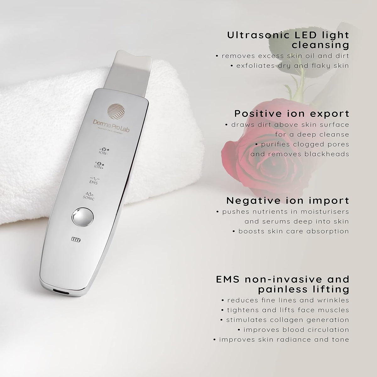 Derma Pro Lab Premium Skin Cleansing Scrubber - Advanced Skin Care Tool - LED 4 in 1 Blackhead and
