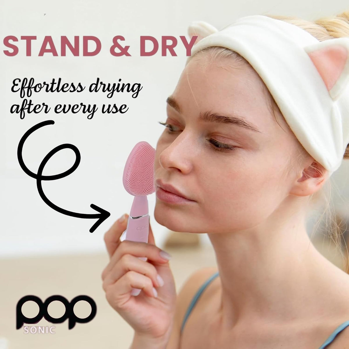 Clover Facial Cleansing Device Pink Silicone Facial Cleaner & Exfoliator w/ 8000 Vibrations Per