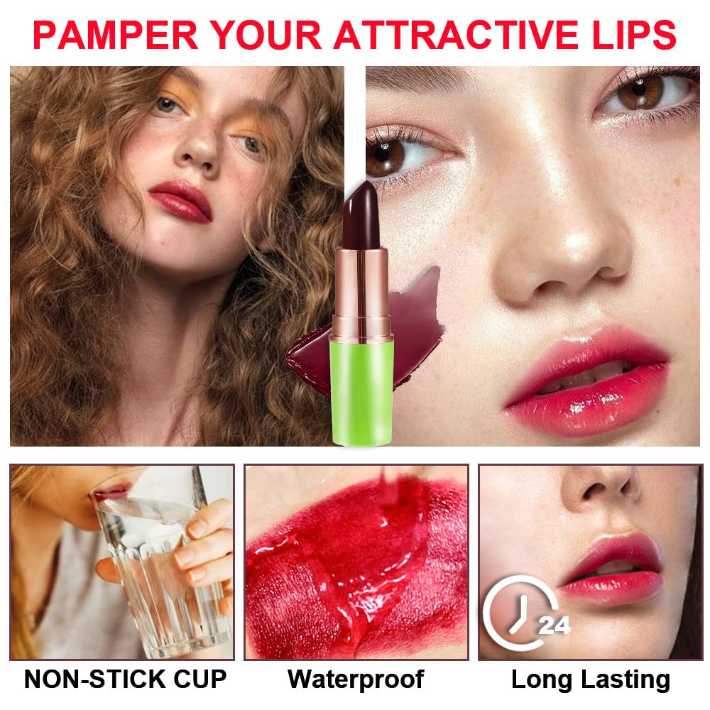 evpct 2Pcs Black Red Cherry Magic Mood Color Changing Lipstick Long Lasting 24 Hours Original for