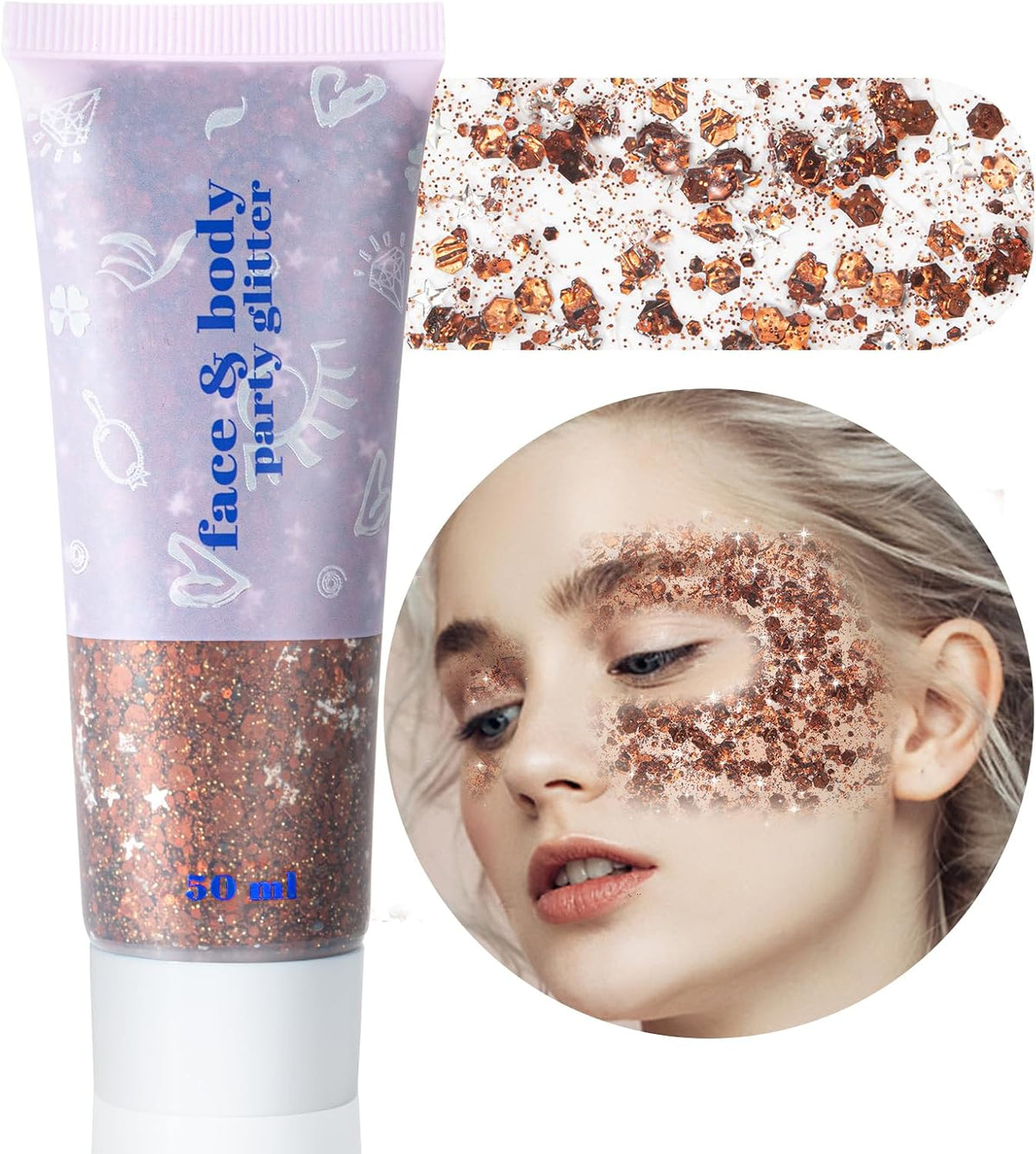 MEICOLY Brown Body Glitter,Deer Maroon Face Glitter Gel,Mermaid Sequins Halloween Glitter Face
