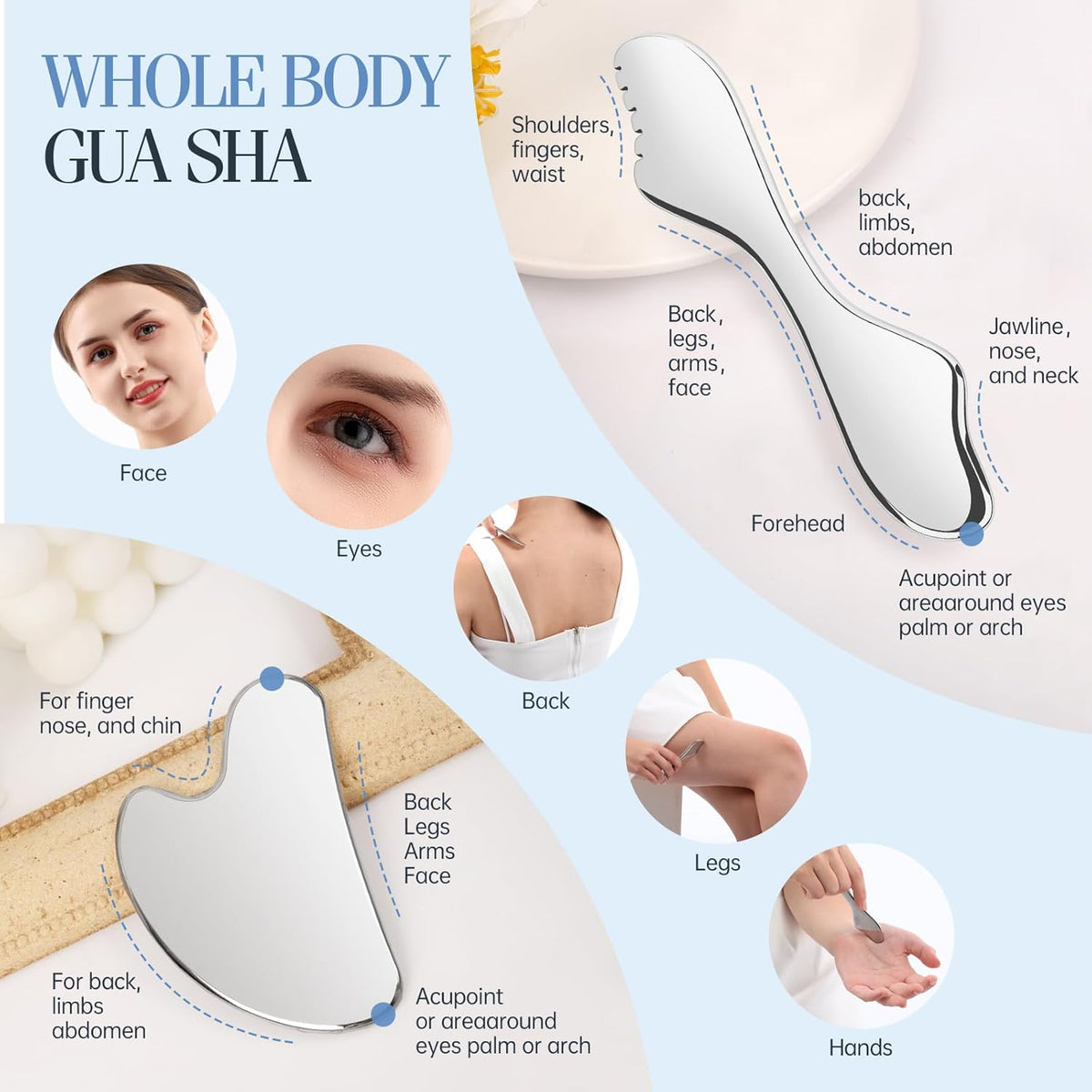 2Pcs Gua Sha Facial Tools Set,Guasha Massage Tool for Face&Body, Manual Massage Tool for Lymphatic