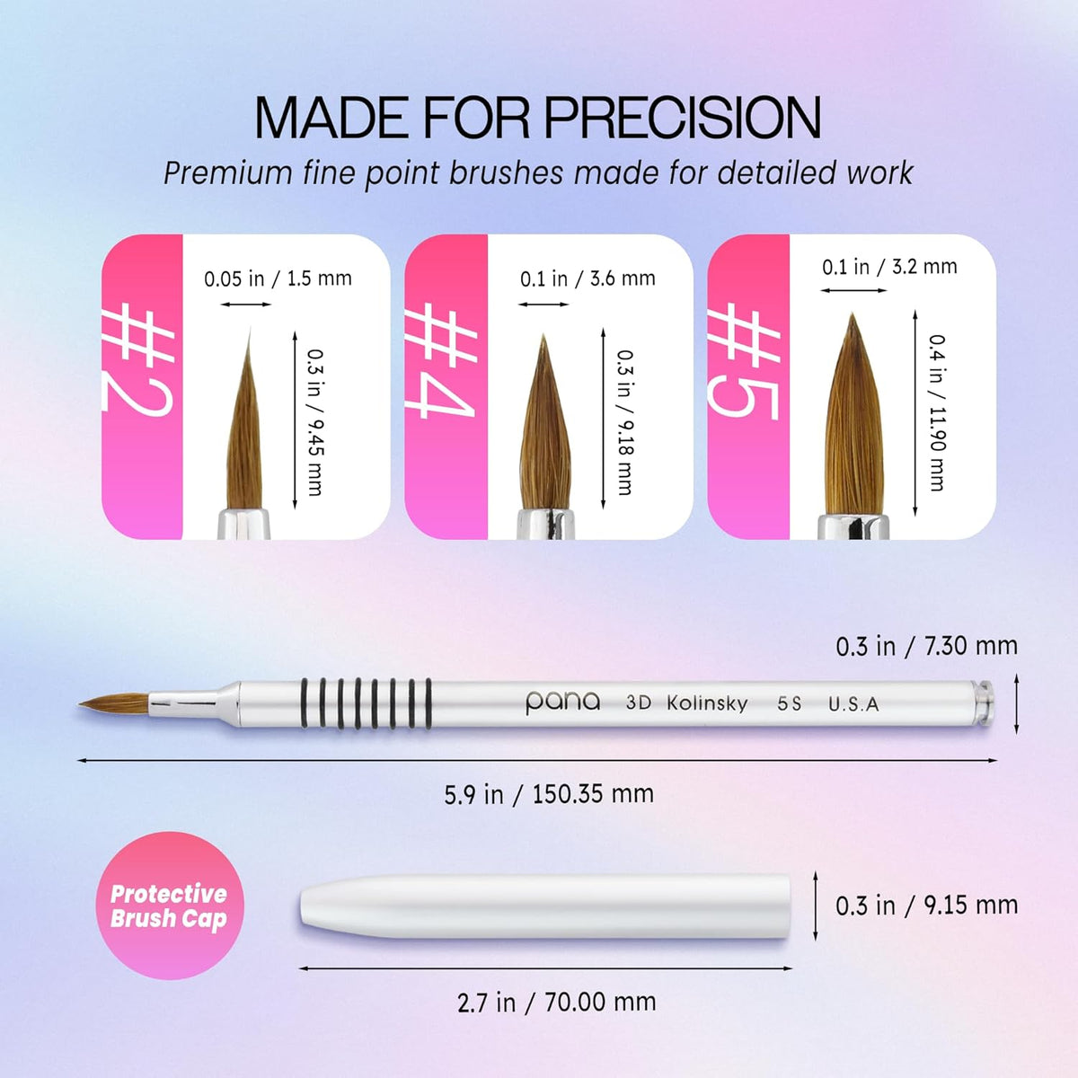 PANA 3D Kolinsky Acrylic Nail Art Sculpture Brush with Silver Metal Non-Slip Grip Handle for