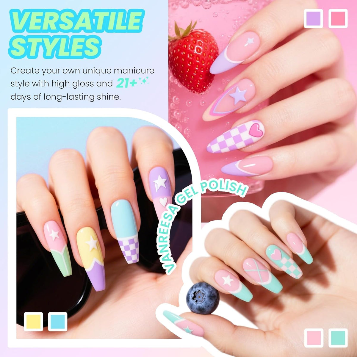 VANREESA 24 Pcs Gel Nail Polish Set, 21 Colors Gel Polish with Base Coat Glossy & Matte Top Coat