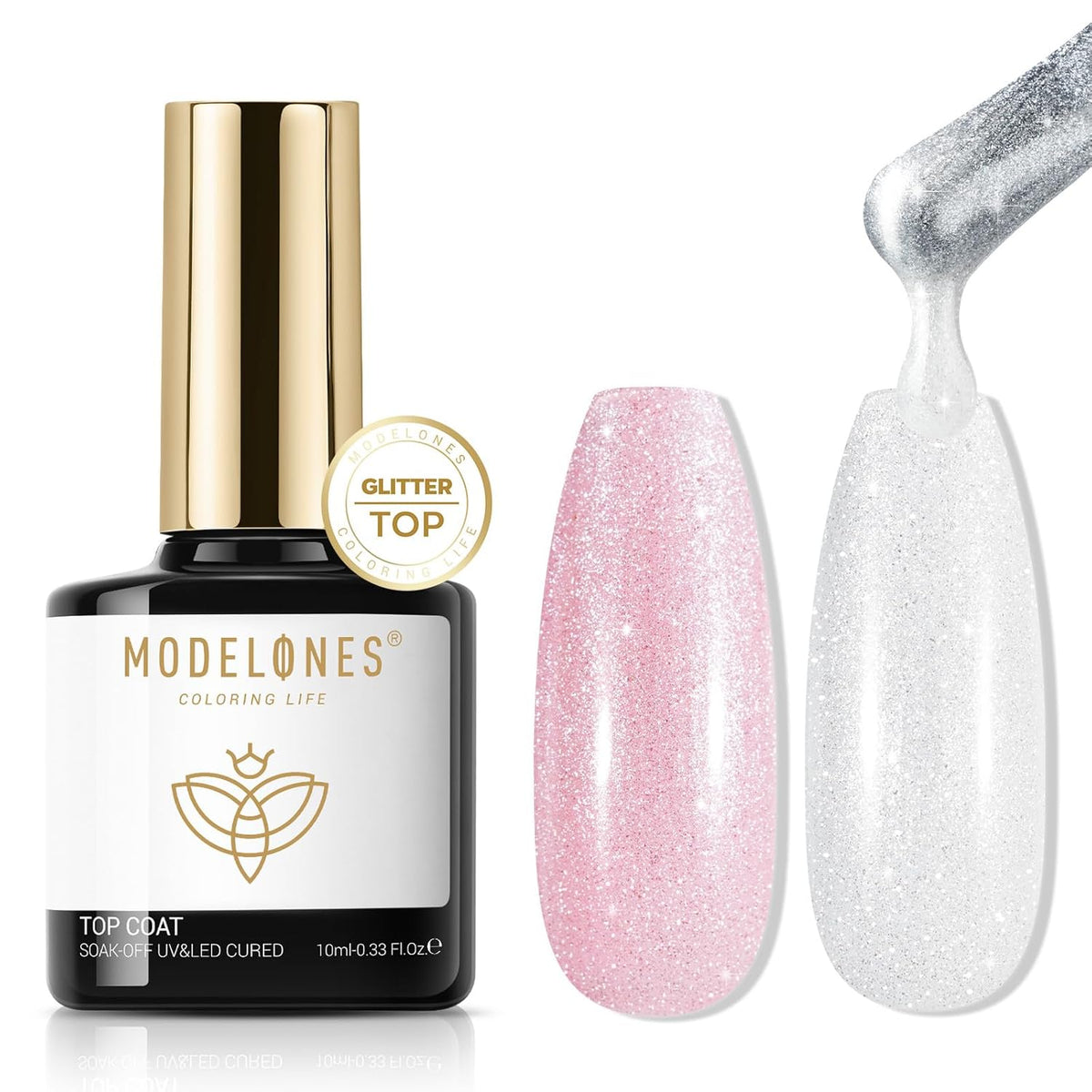 Modelones Glitter Gel Top Coat, Ultra Fine White Aurora Clear Glitter Gel Polish Glossy Sparkle