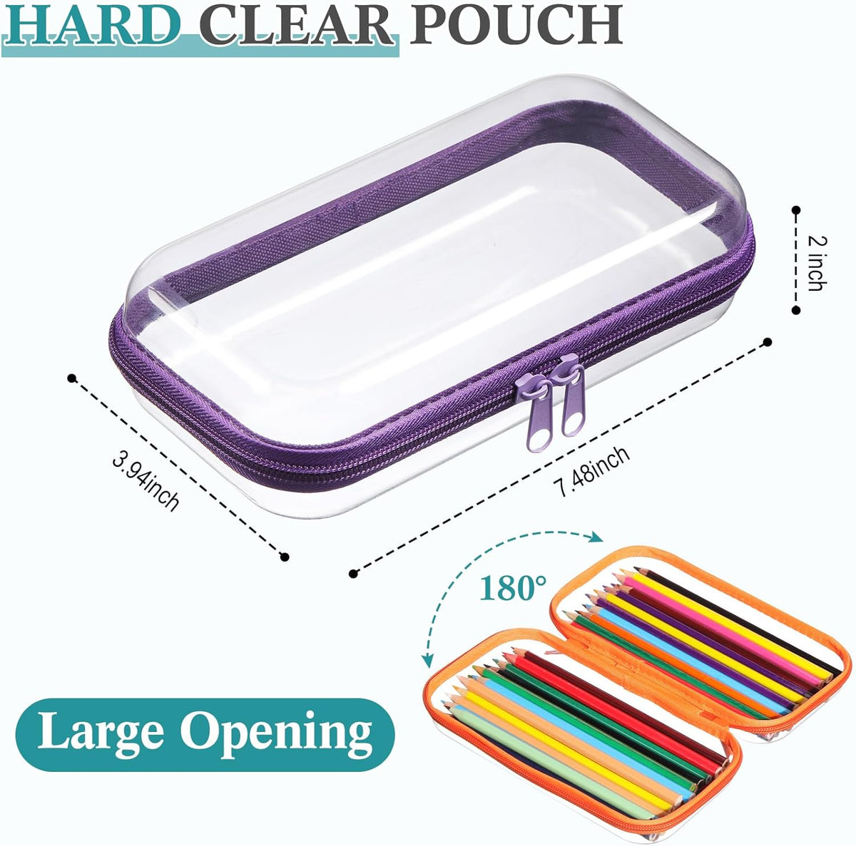 Sanwuta 6 Pcs Clear Hard Zipper Case Pencil Pouches Hard Plastic Zipper Pouches Makeup Bag