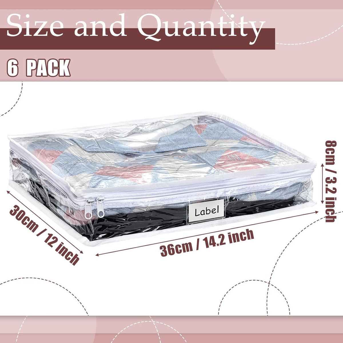 Hoolerry 6 Pieces Sweater Storage Bags Plastic Clear PVC Clothes Storage Bags with Zipper and Label