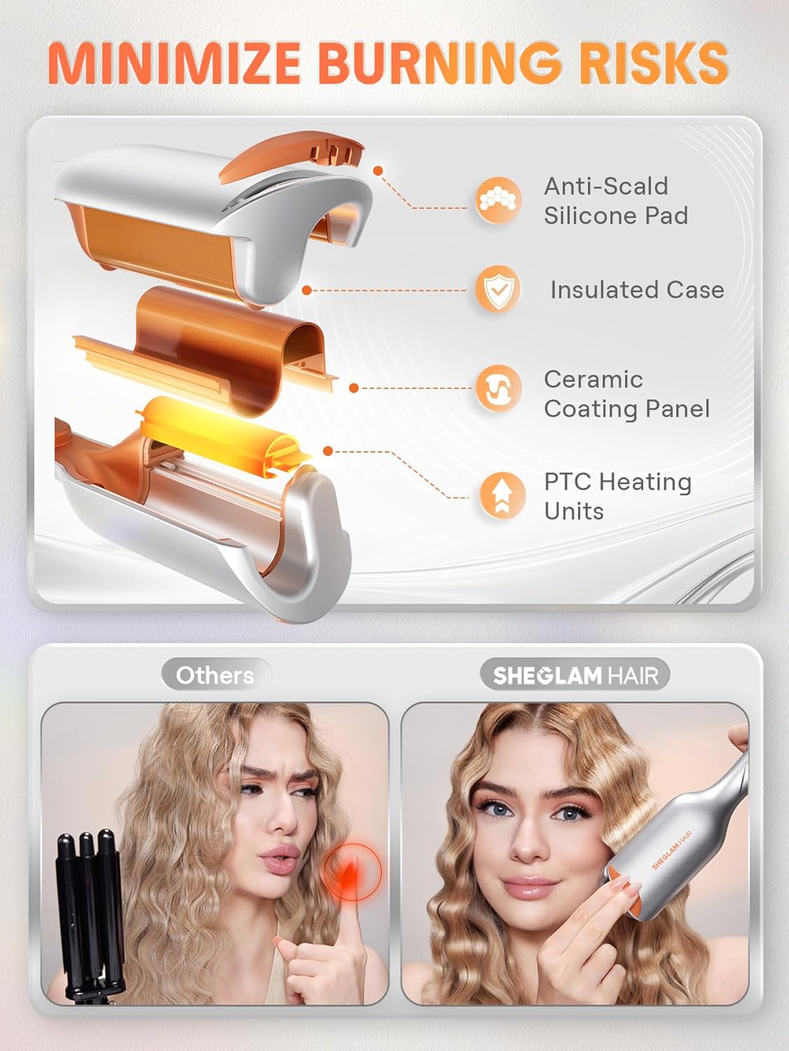 SHEGLAM Hair Beach Babe Hair Waver 2 Barrel Crimper 1 Inch with Smart Timer & Adjustable Temps Dual