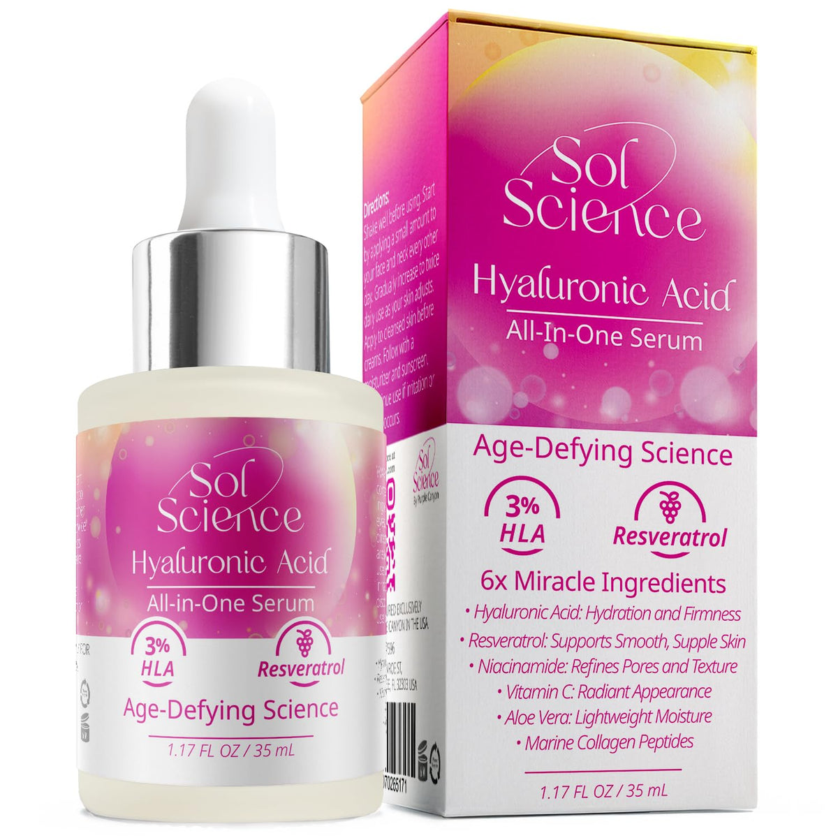 All In One Hyaluronic Acid Face Serum – Ultra Hydrating Anti Aging Serum with Vitamin C, Marine