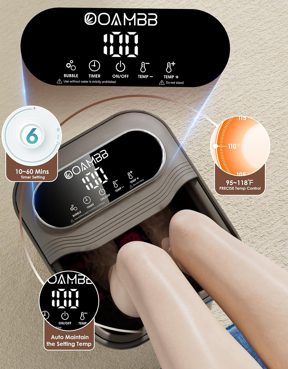 Collapsible Foot Spa with Heat, Bubble and Temp Control, Foot Bath Massager with XL Touch Screen