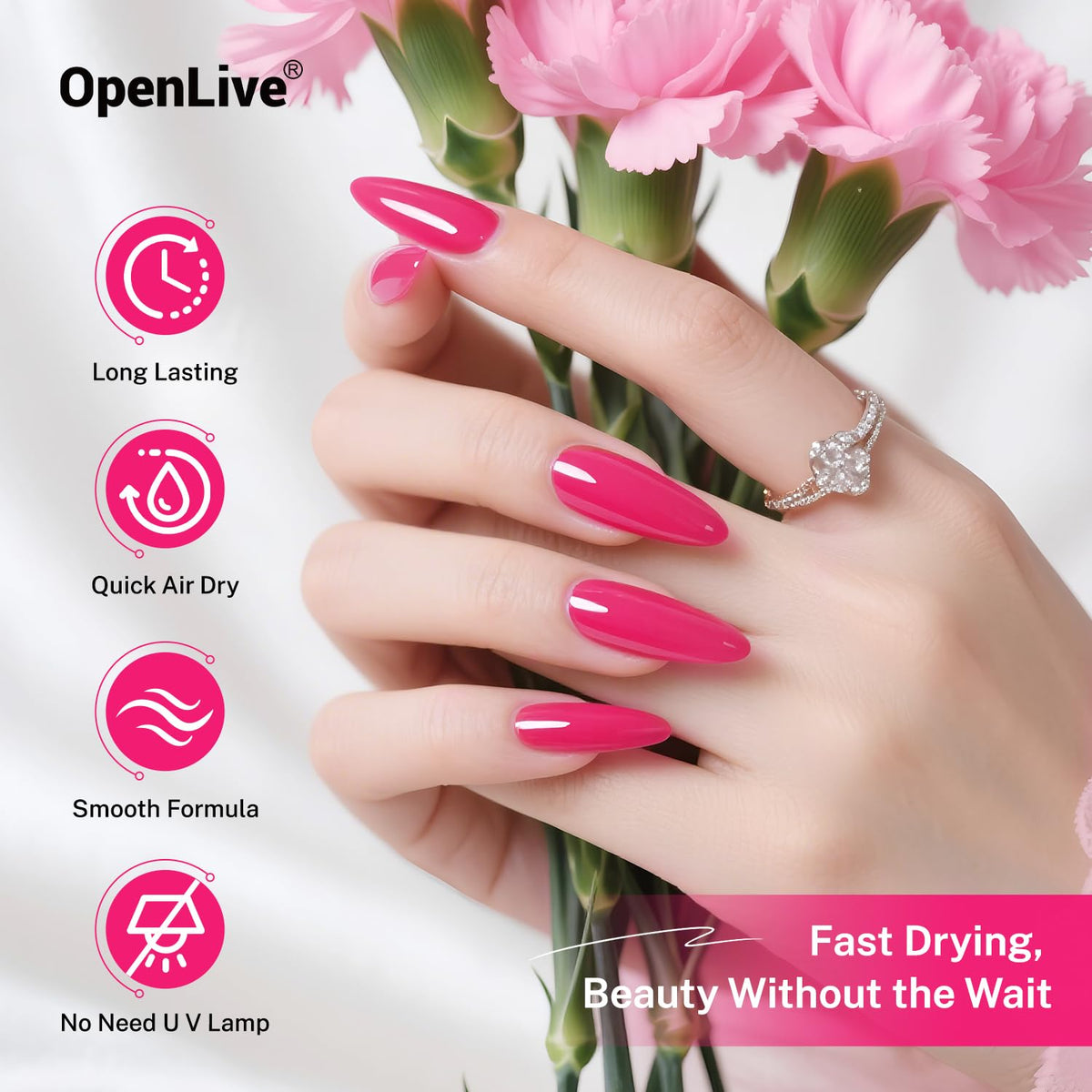 16.5ml Rose Pink Nail Polish Large Volume Quick Dry Nail Polish, Long Lasting Shine, Fingernail