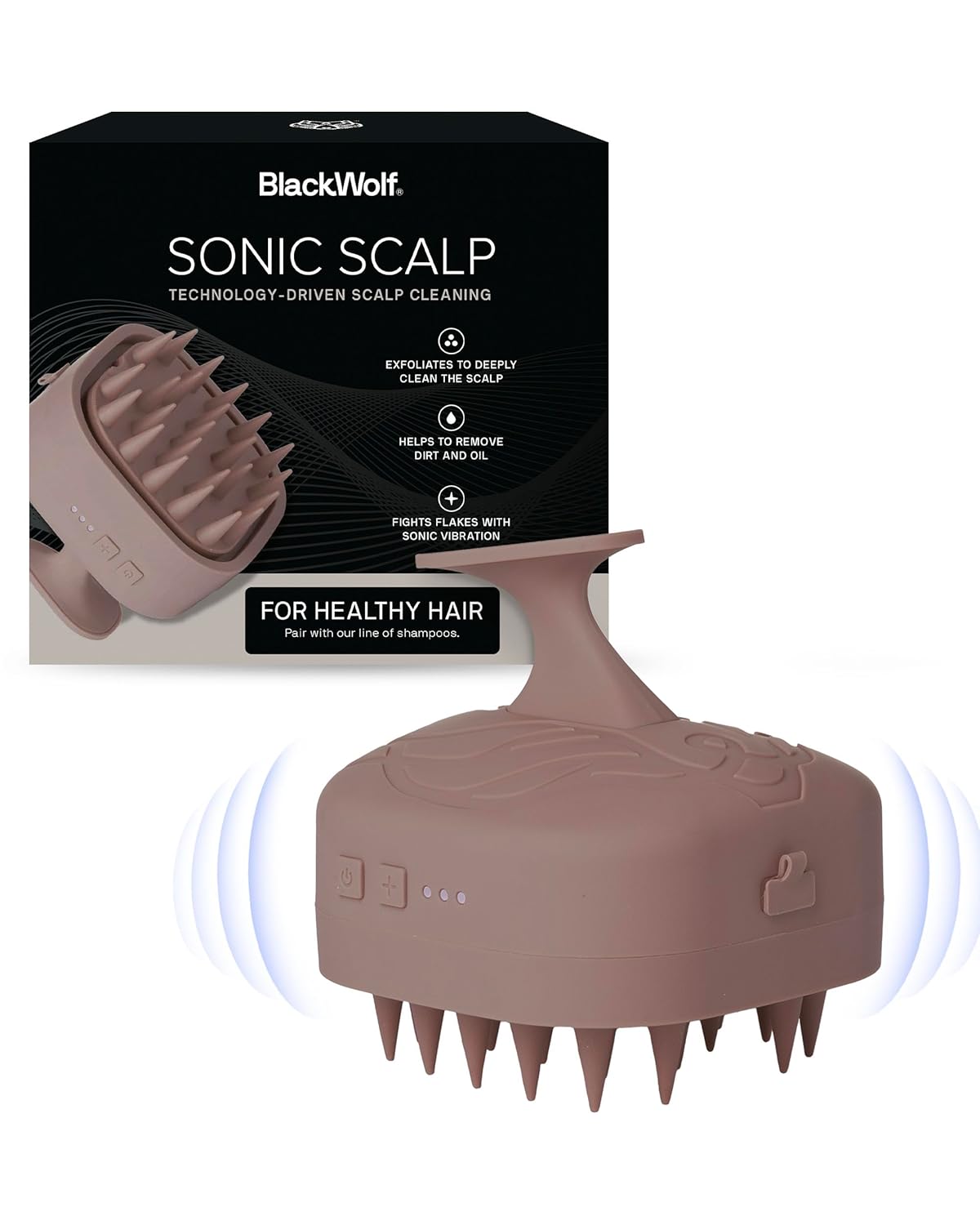 Black Wolf Sonic Scalp Scrubber, (Taupe) - Hair & Scalp Massager Brush with 3-Speed Oscillation