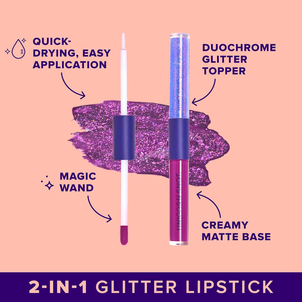 UNICORN SNOT Quiet Riot™ Plastic-Free Glitter Lip Duo | 2-in-1 Set w/Matte Lipstick & Sparkly