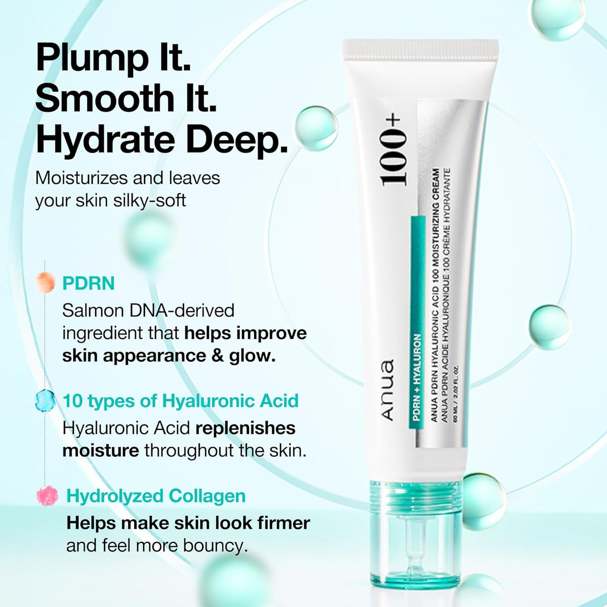ANUA PDRN Hyaluronic Acid 100 Moisturizing Cream, Lightweight Hydrating Moisturizer with Salmon