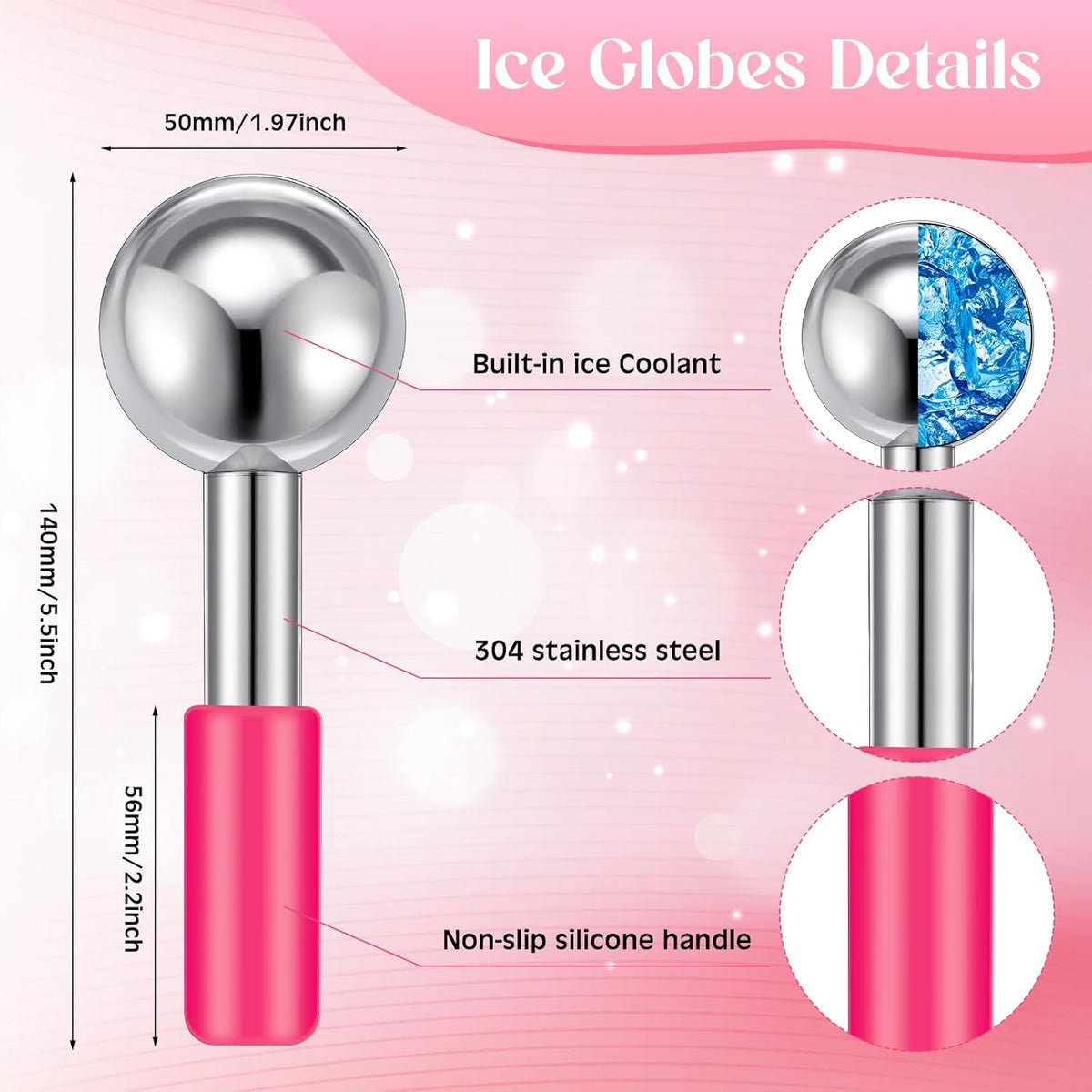 Baderke 2 Pcs Ice Globes for Face Stainless Steel Cooling Globes Unbreakable Cooling Roller Women