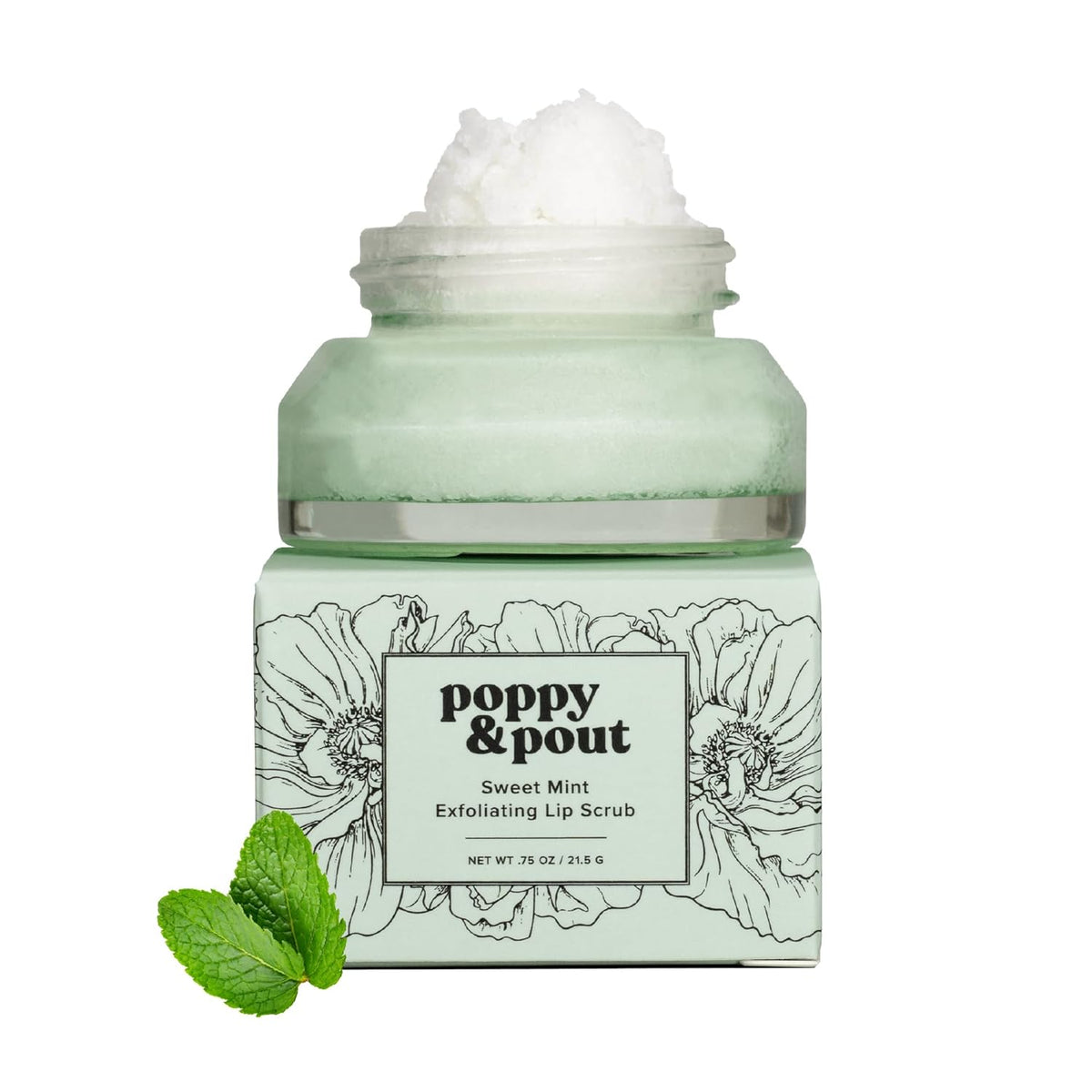 Poppy & Pout Natural Lip Scrub, Moisturizing Sugar Scrub for Dry Lips, Lip Scrubber Exfoliator with
