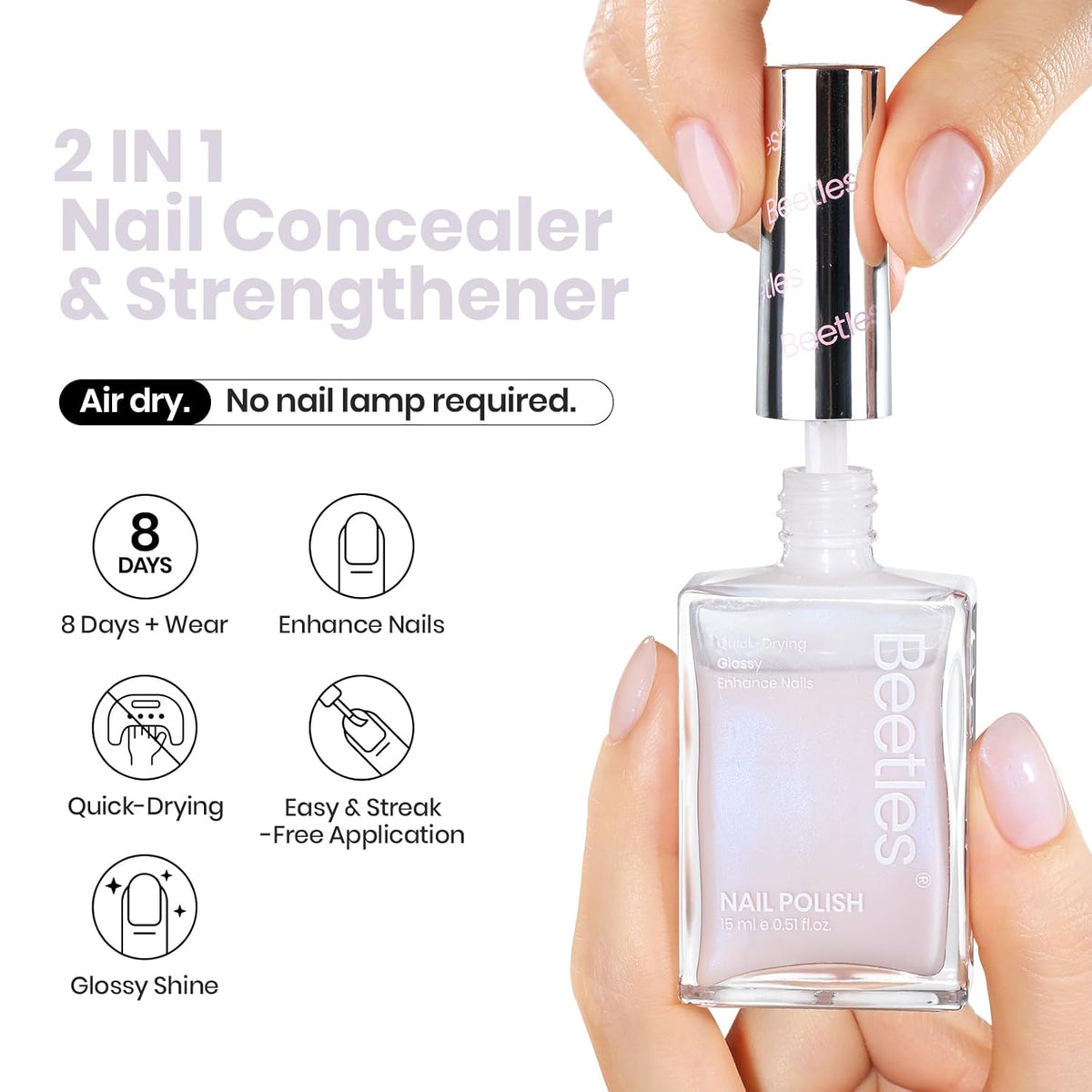 Beetles Nail Polish - Jelly White Nail Polish Natural Blue Glitter Nail Concealer Fast Dry Quick