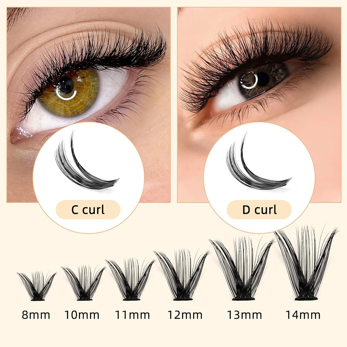 QUEWEL Cluster Lashes 240Pcs Individual Lashes 50D 0.07 D Curl Mix8-14mm Lash Extensions Clusters