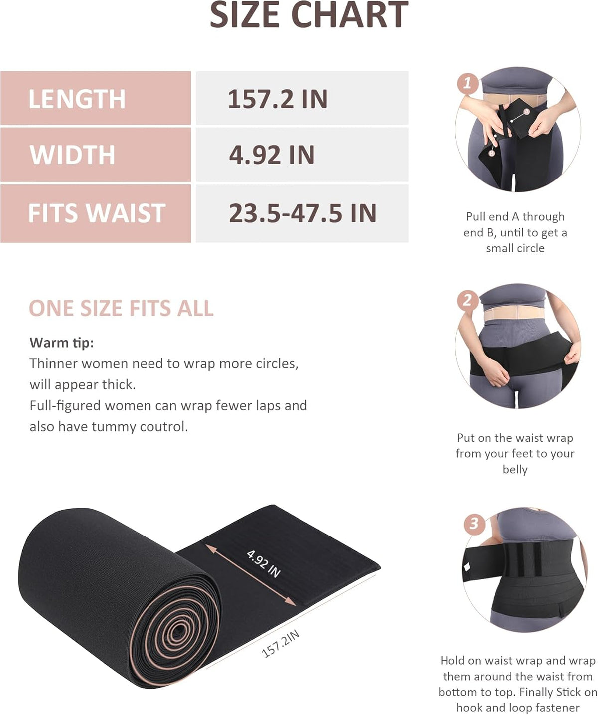 FeelinGirl Waist Trainer for Women Trimmer Belt Waist Cincher Tummy Wrap Plus Size Snatch Me Up