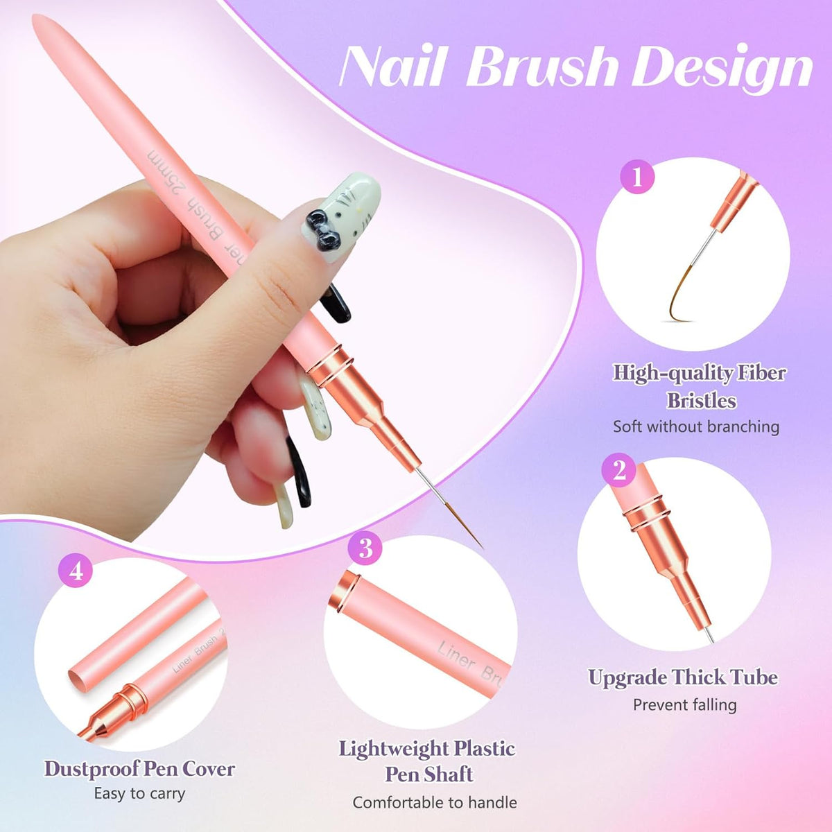 Liner Brush for Nails, 5Pcs Thin Nail Art Brushes Professional Nail Detail Brush for Gel Polish