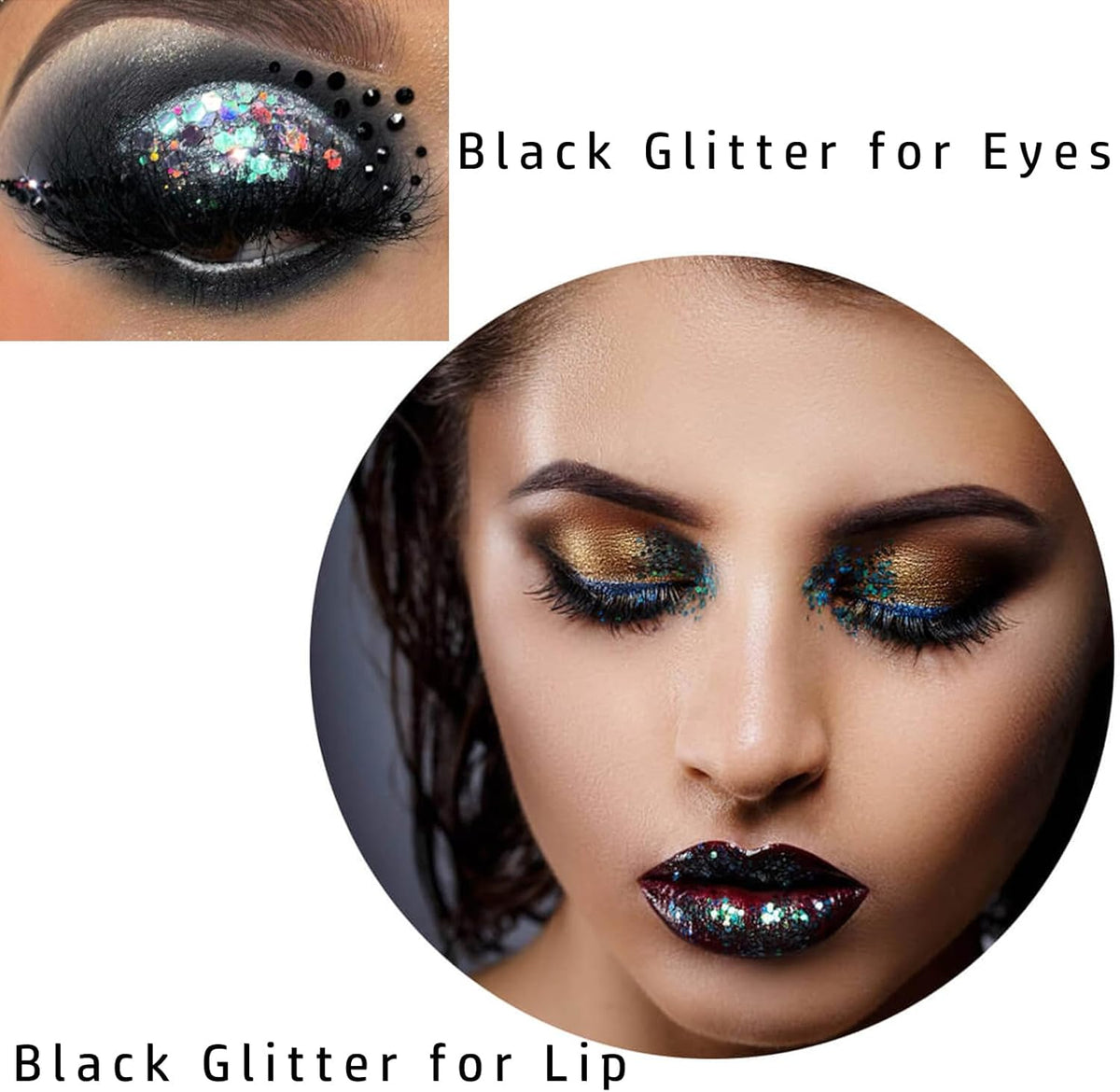 MEICOLY Black Glitter, Professional Body Paint, Mermaid Sequins Eye Glitter for Halloween Cosplay