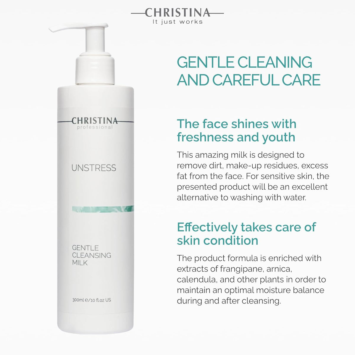 Christina - Unstress Gentle Cleansing Milk with Vitamin E | Smothing Refreshing milk Cleanser for