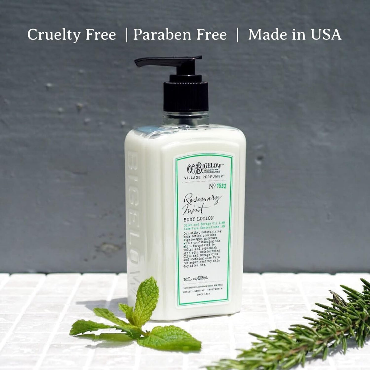 C.O. Bigelow Rosemary Mint Body Lotion, Village Perfumer Moisturizing Body Lotion with Aloe Vera