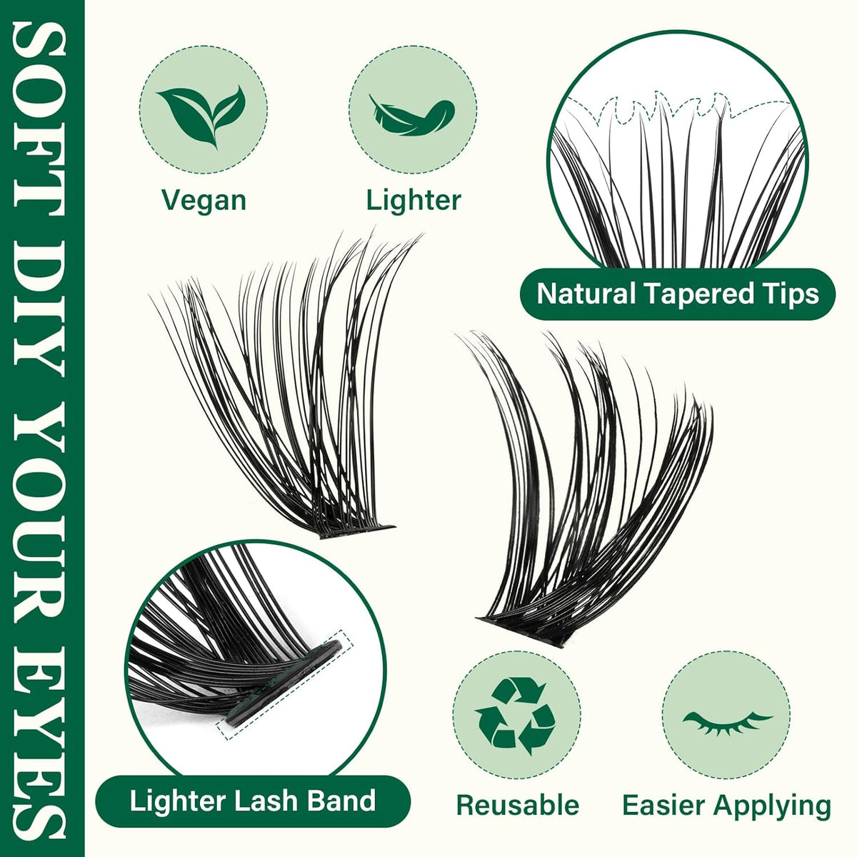 KEYYOU Lash Extension Kit DIY 300Pcs Lash Clusters Eyelash Extension Kit 50D D Curl 9-18MIX Lash