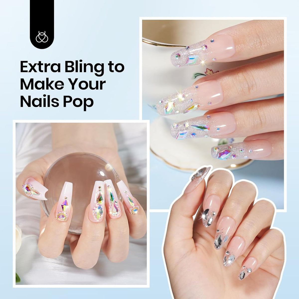 Beetles Gel Polish Nail Glue with Nail Gems Set, 15ml Nail Rhinestone Glue &120+2000Pcs Crystal