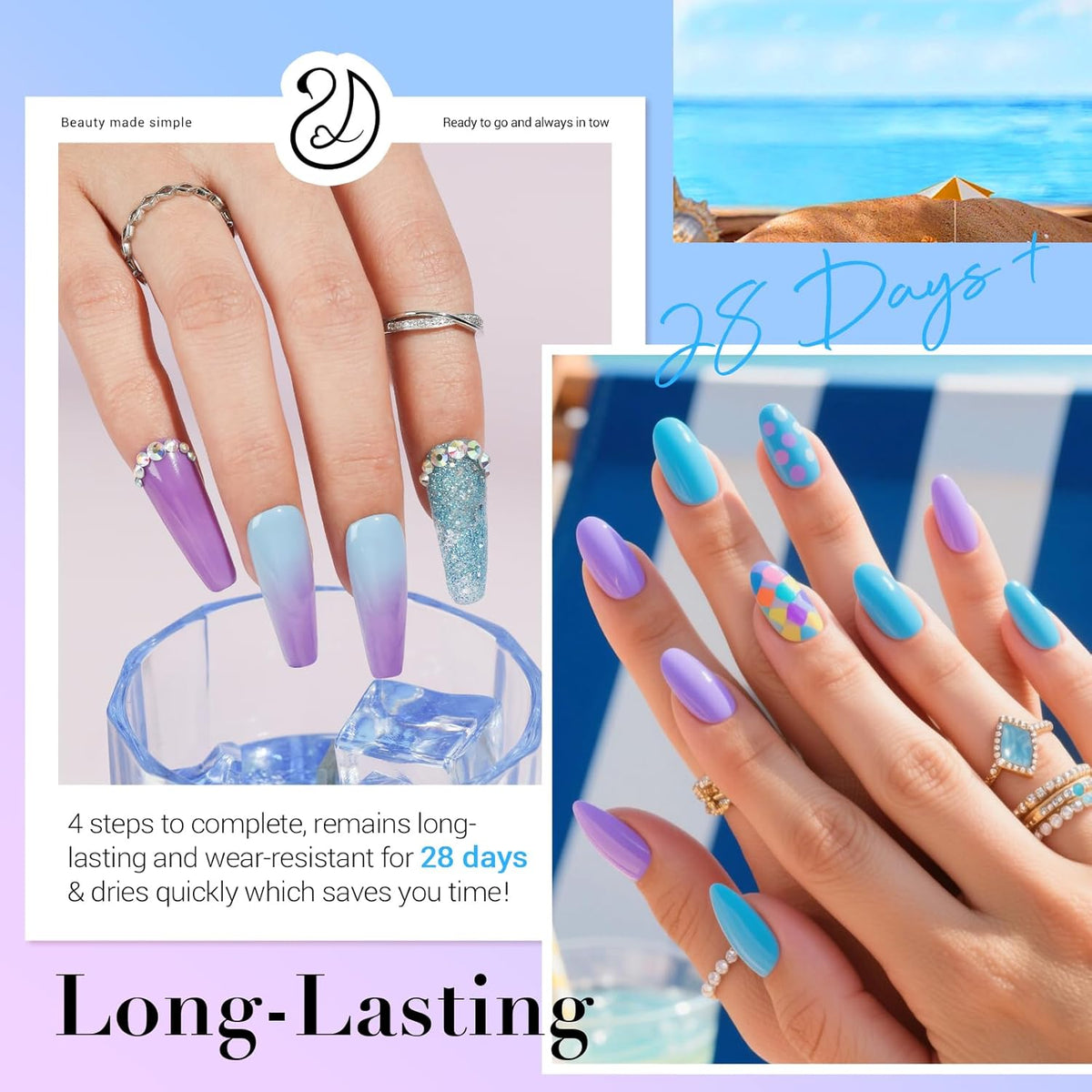 AZUREBEAUTY Dip Powder Nail Kit Starter, 20 Colors Purple Blue Glitter Dipping Powder Recycling