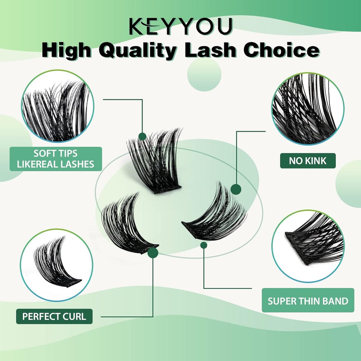 Lash Clusters 96pcs Individual Lashes Y02 D Curl 16mm Eyelash Clusters KEYYOU Volume Wispy Lash