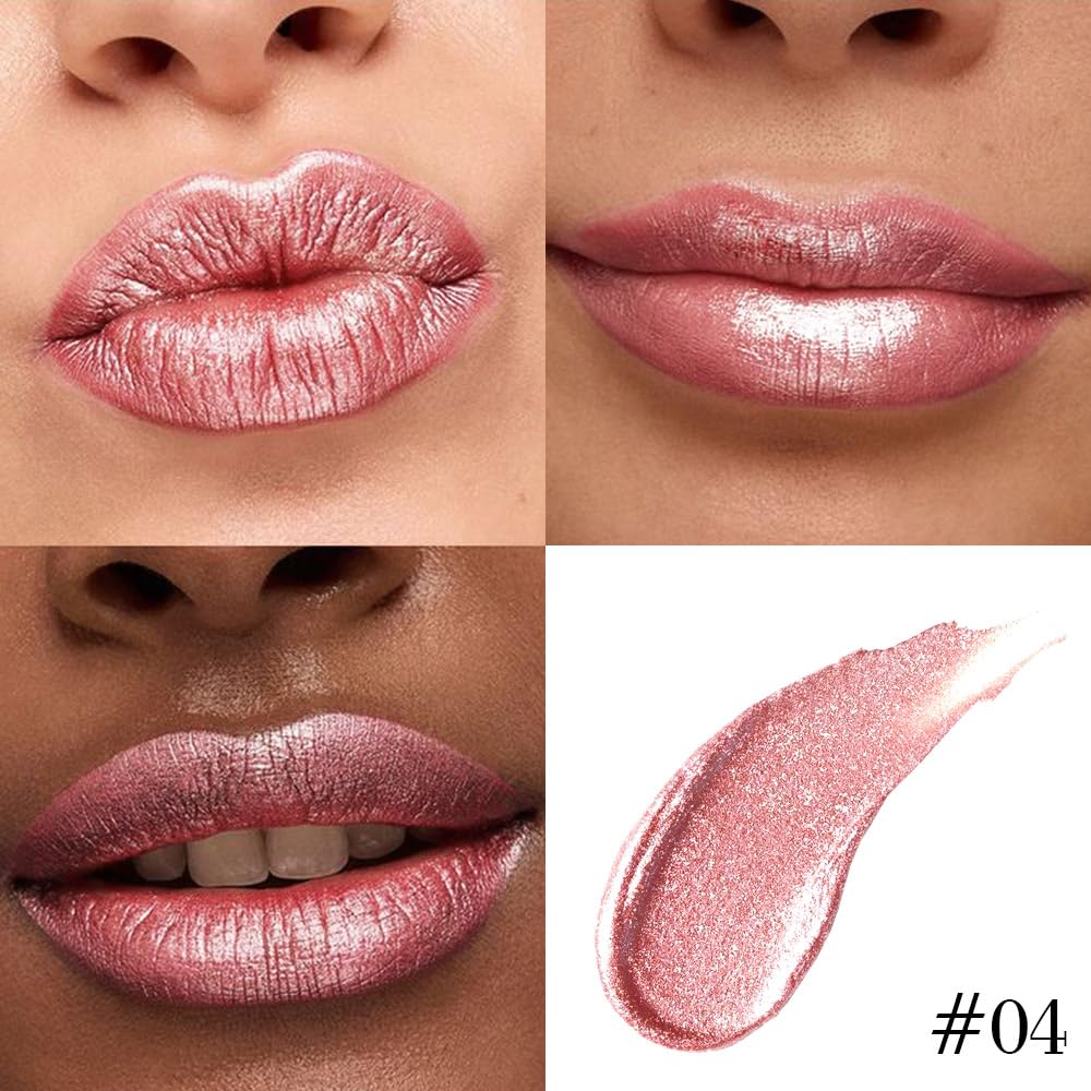 Rose Gold Metallic Lip Liner and Lipstick Combo Lip Gloss Tints Stain Set Makeup for Women Long