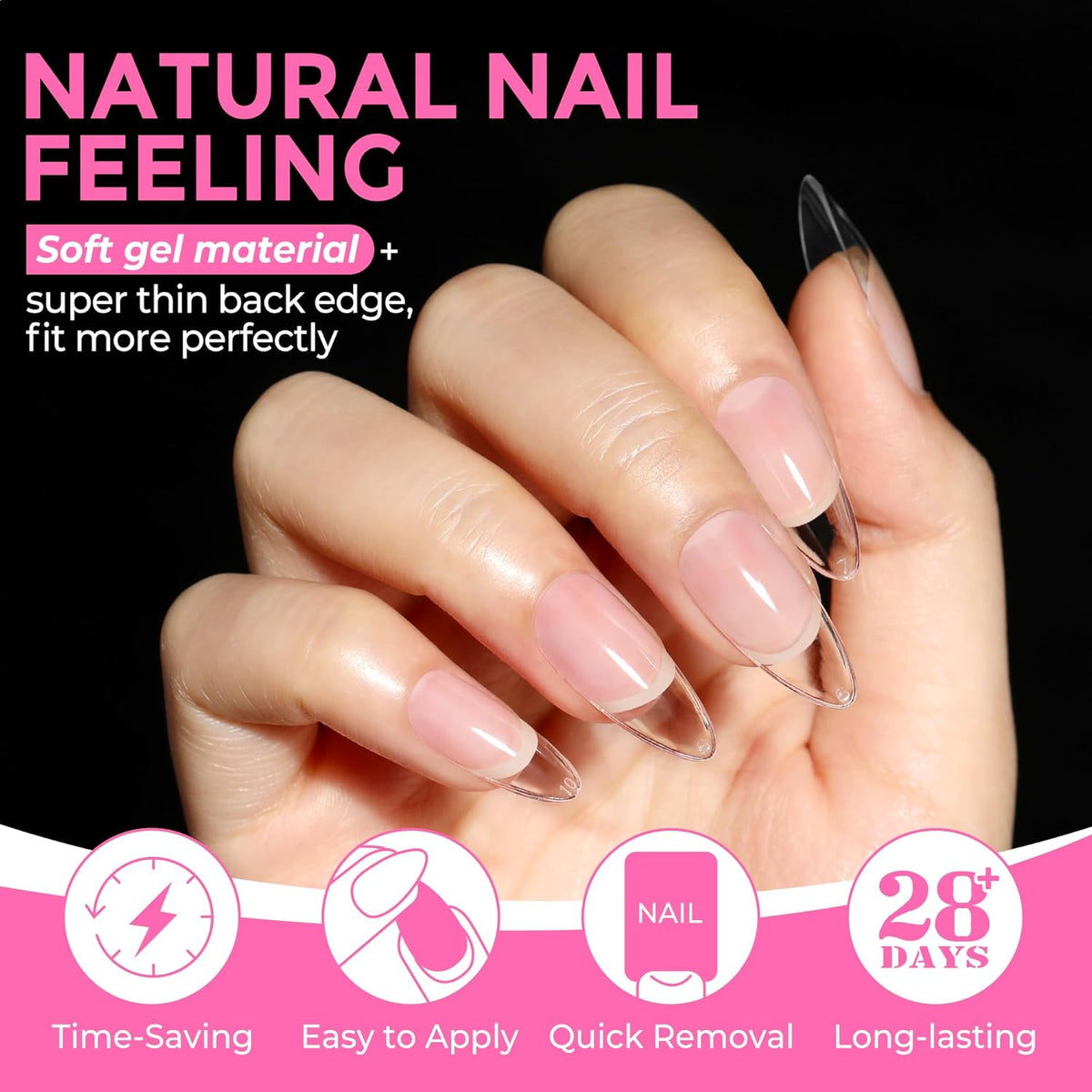 UNA GELLA Almond Nail Tips 216pcs Medium Almond Press on Nails Pre-shape Gel Fake Nails for Full